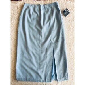 Light Blue Sag Harbor Midi Skirt w/ Front Slit & Back Zip Closure Size 8P Petite